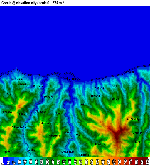 Zoom OUT 2x Görele, Turkey elevation map