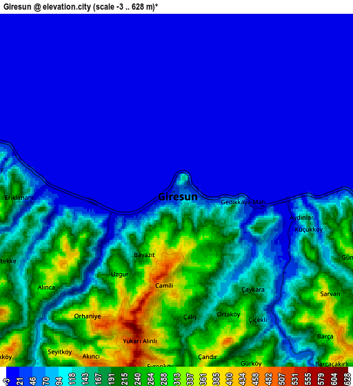 Zoom OUT 2x Giresun, Turkey elevation map