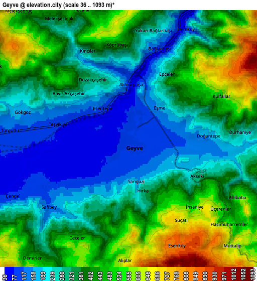 Zoom OUT 2x Geyve, Turkey elevation map