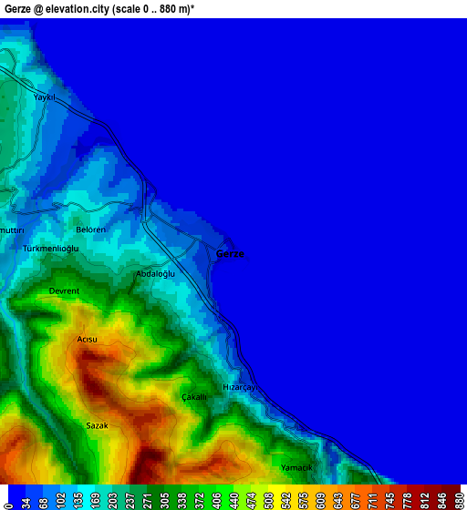 Zoom OUT 2x Gerze, Turkey elevation map