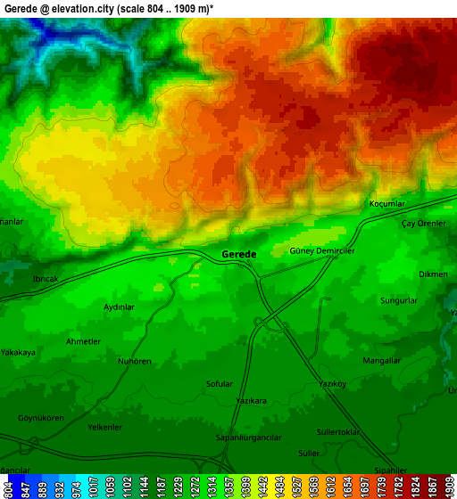 Zoom OUT 2x Gerede, Turkey elevation map