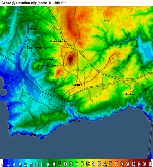 Zoom OUT 2x Gebze, Turkey elevation map