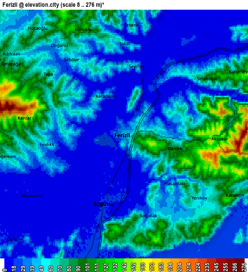 Zoom OUT 2x Ferizli, Turkey elevation map