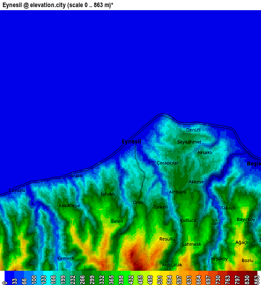 Zoom OUT 2x Eynesil, Turkey elevation map