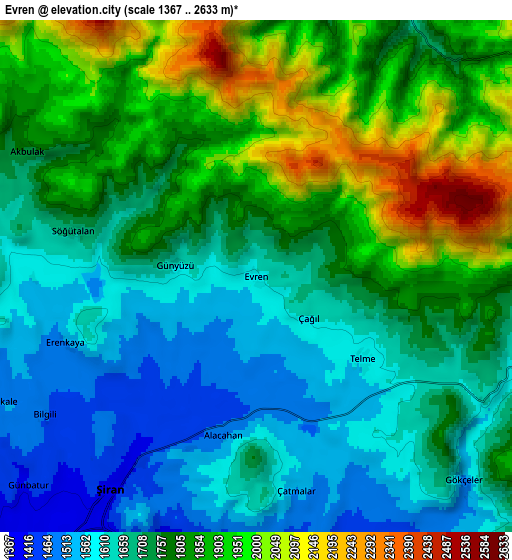 Zoom OUT 2x Evren, Turkey elevation map