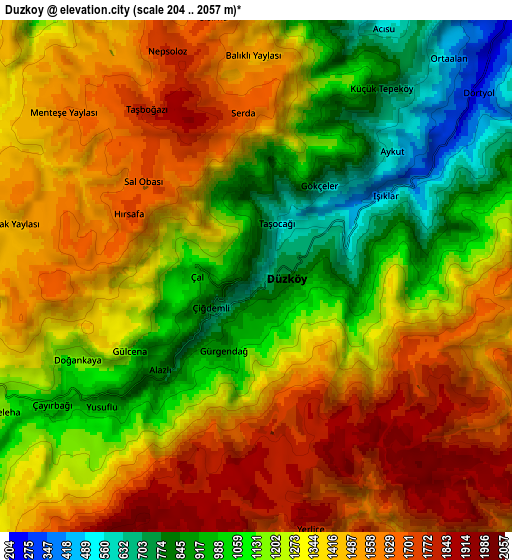 Zoom OUT 2x Düzköy, Turkey elevation map