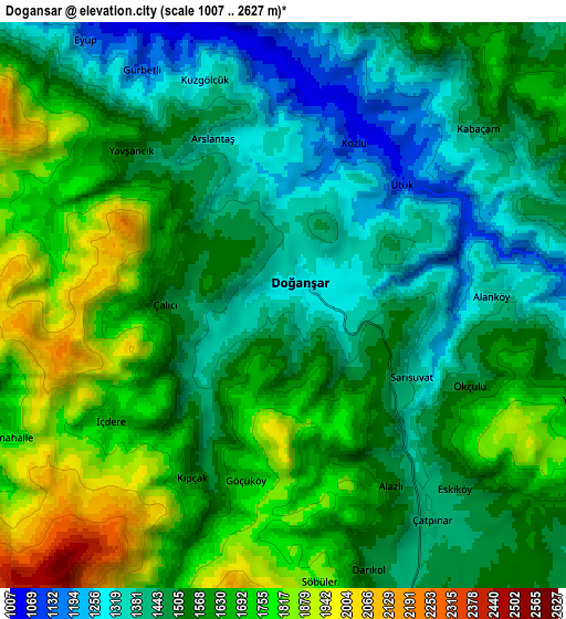 Zoom OUT 2x Doğanşar, Turkey elevation map