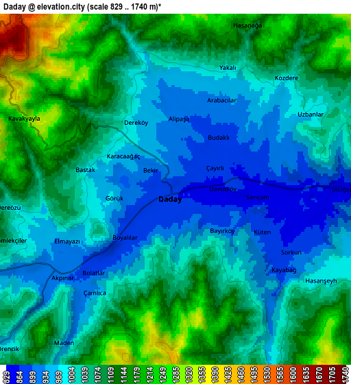 Zoom OUT 2x Daday, Turkey elevation map