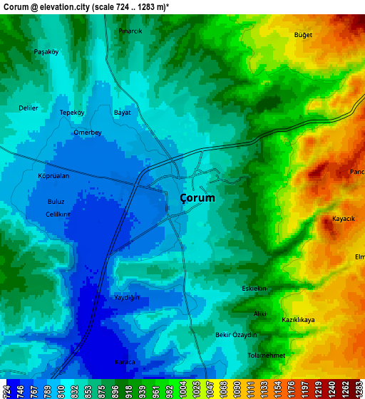 Zoom OUT 2x Çorum, Turkey elevation map