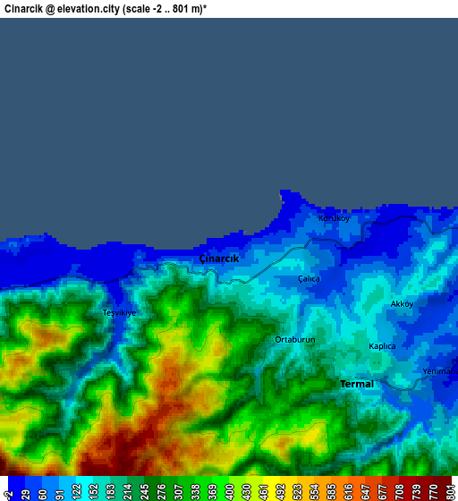 Zoom OUT 2x Çınarcık, Turkey elevation map