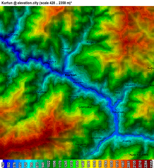 Zoom OUT 2x Kürtün, Turkey elevation map