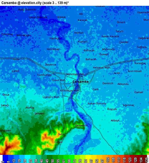 Zoom OUT 2x Çarşamba, Turkey elevation map