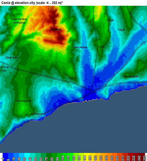 Zoom OUT 2x Çanta, Turkey elevation map