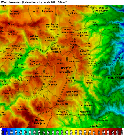 Zoom OUT 2x West Jerusalem, Israel elevation map