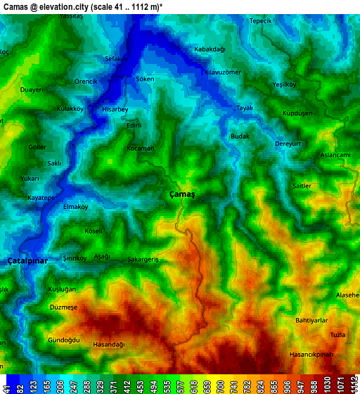 Zoom OUT 2x Çamaş, Turkey elevation map