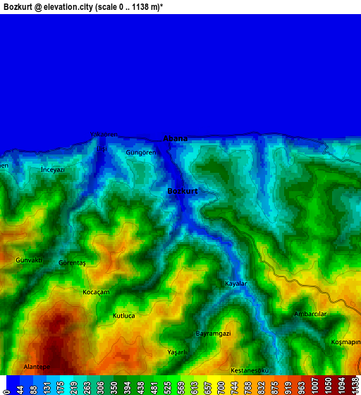 Zoom OUT 2x Bozkurt, Turkey elevation map