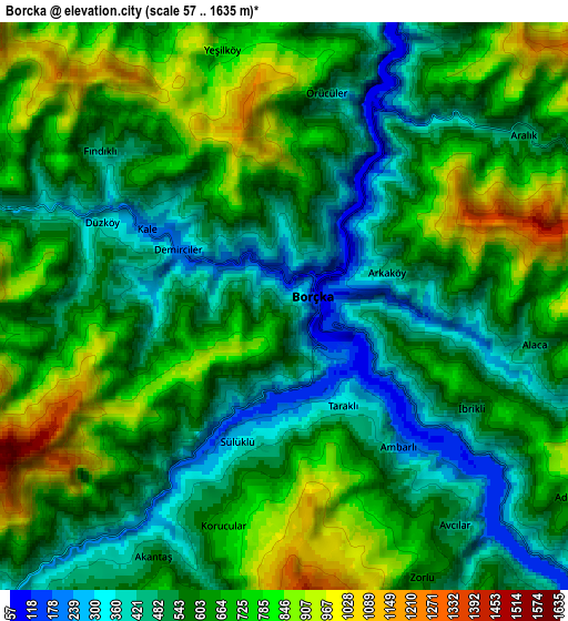 Zoom OUT 2x Borçka, Turkey elevation map