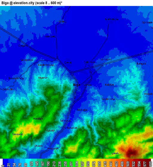 Zoom OUT 2x Biga, Turkey elevation map