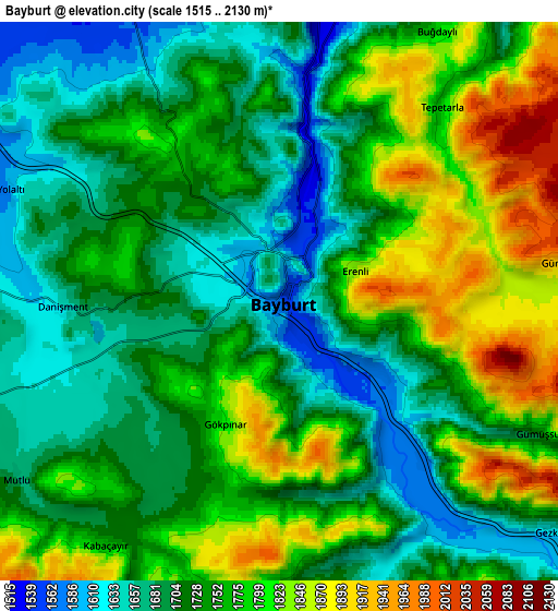 Zoom OUT 2x Bayburt, Turkey elevation map