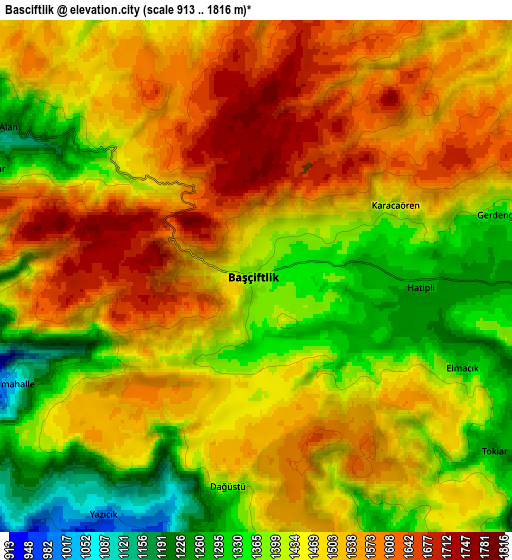 Zoom OUT 2x Başçiftlik, Turkey elevation map