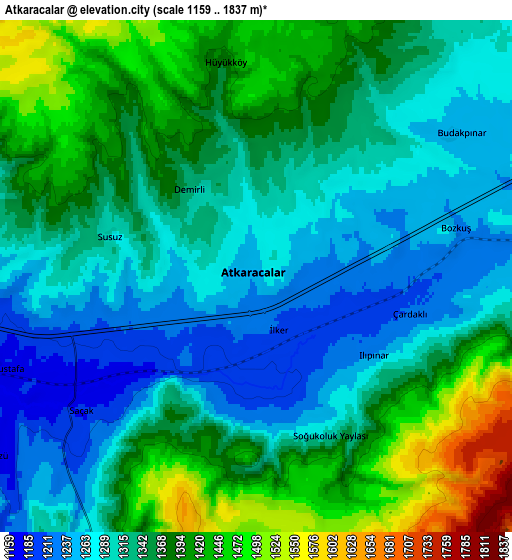 Zoom OUT 2x Atkaracalar, Turkey elevation map