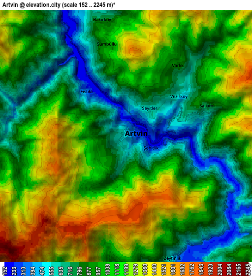 Zoom OUT 2x Artvin, Turkey elevation map