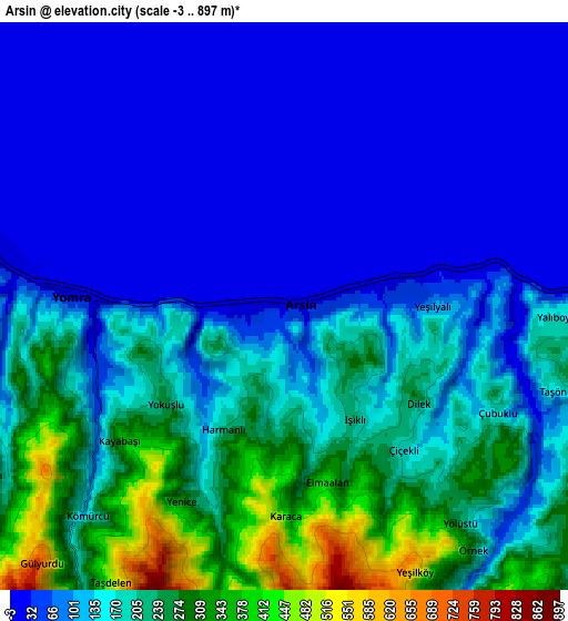 Zoom OUT 2x Arsin, Turkey elevation map
