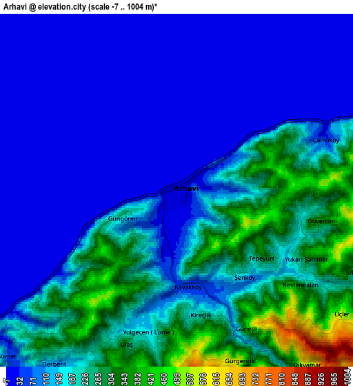 Zoom OUT 2x Arhavi, Turkey elevation map