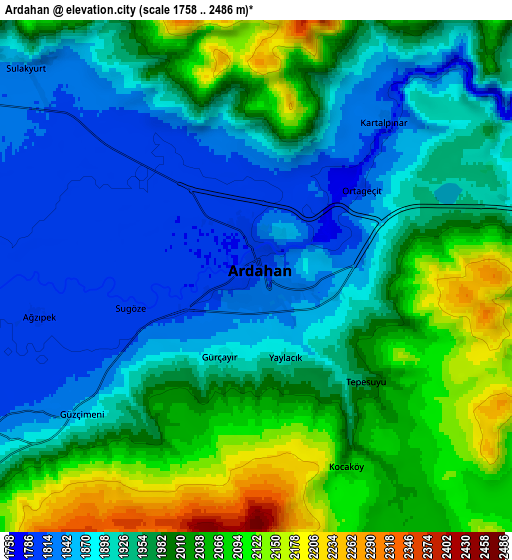 Zoom OUT 2x Ardahan, Turkey elevation map