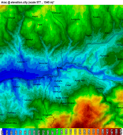 Zoom OUT 2x Araç, Turkey elevation map