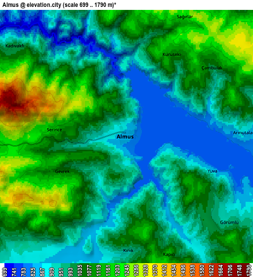 Zoom OUT 2x Almus, Turkey elevation map