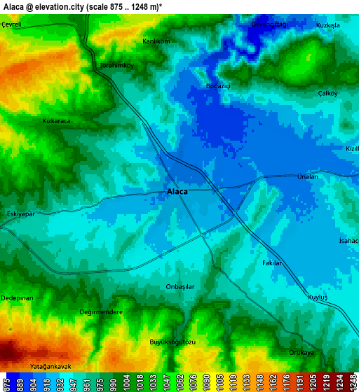 Zoom OUT 2x Alaca, Turkey elevation map