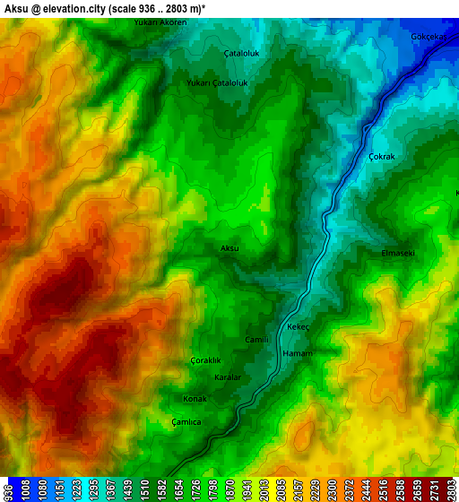 Zoom OUT 2x Aksu, Turkey elevation map