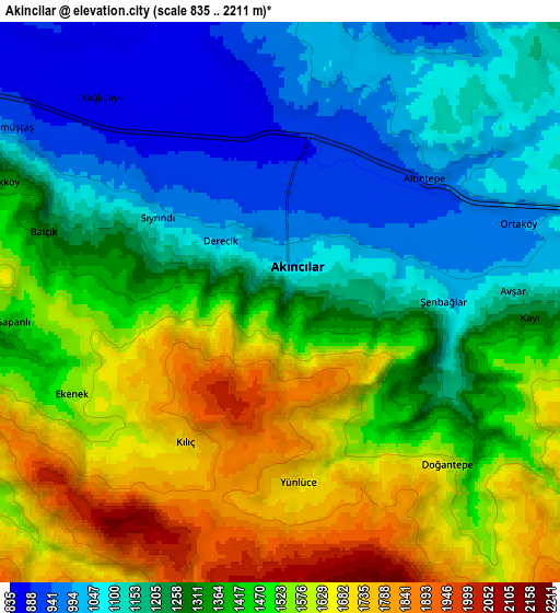 Zoom OUT 2x Akıncılar, Turkey elevation map