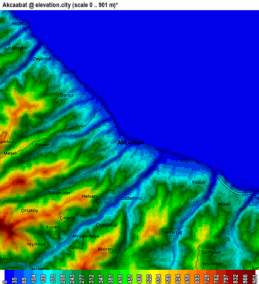 Zoom OUT 2x Akçaabat, Turkey elevation map