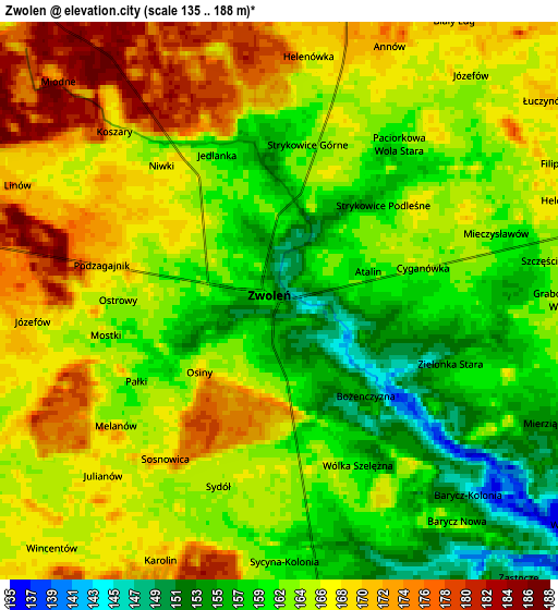 Zoom OUT 2x Zwoleń, Poland elevation map