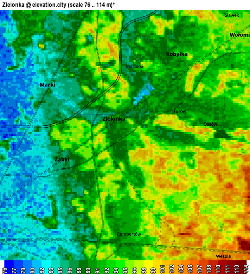 Zoom OUT 2x Zielonka, Poland elevation map
