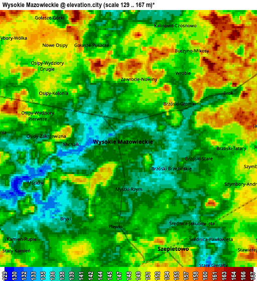 Zoom OUT 2x Wysokie Mazowieckie, Poland elevation map