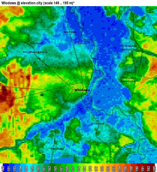 Zoom OUT 2x Włodawa, Poland elevation map