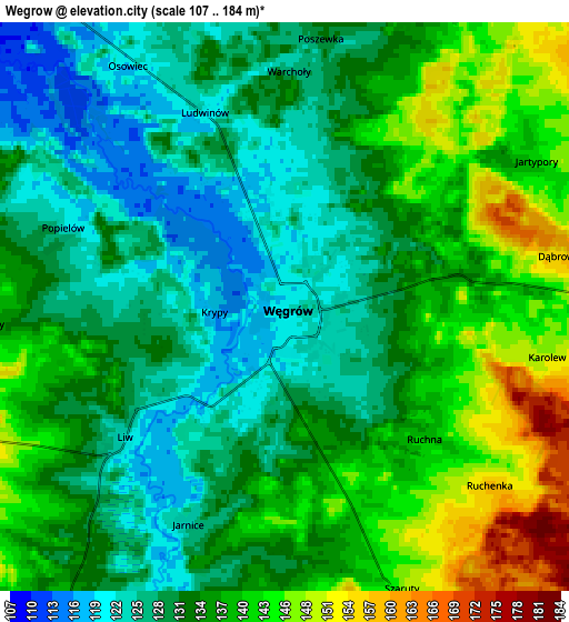 Zoom OUT 2x Węgrów, Poland elevation map