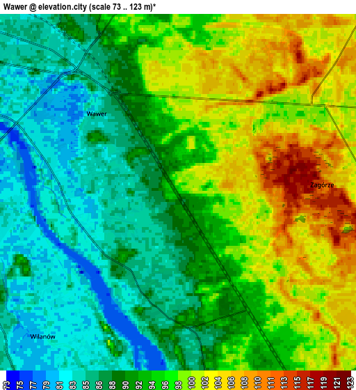 Zoom OUT 2x Wawer, Poland elevation map