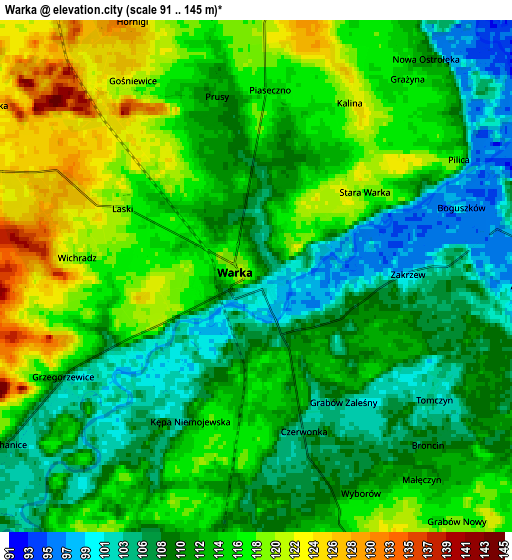 Zoom OUT 2x Warka, Poland elevation map