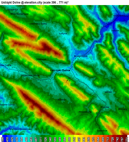 Zoom OUT 2x Ustrzyki Dolne, Poland elevation map