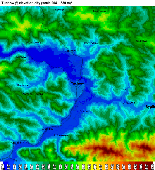 Zoom OUT 2x Tuchów, Poland elevation map