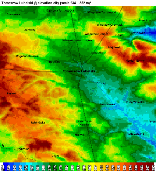 Zoom OUT 2x Tomaszów Lubelski, Poland elevation map