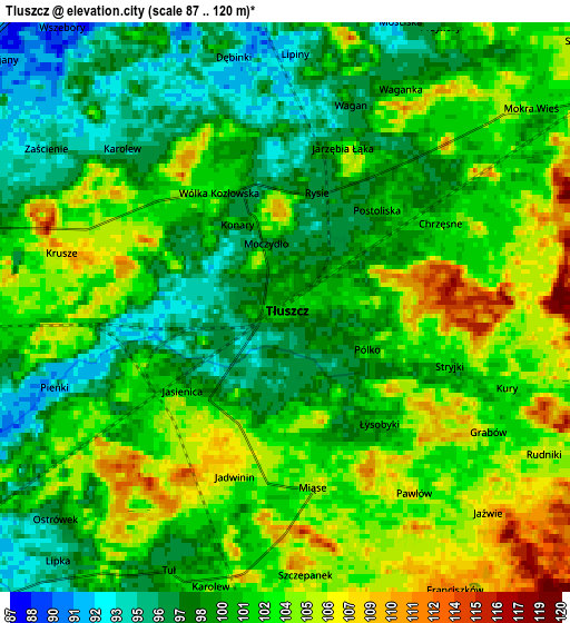 Zoom OUT 2x Tłuszcz, Poland elevation map