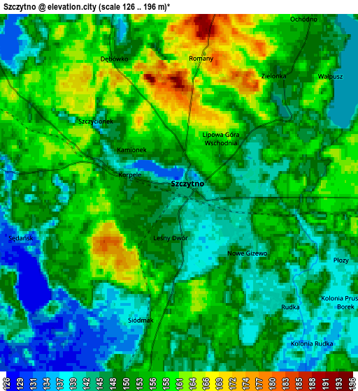 Zoom OUT 2x Szczytno, Poland elevation map