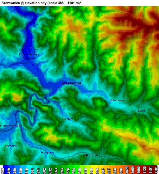 Zoom OUT 2x Szczawnica, Poland elevation map