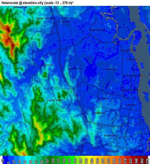 Zoom OUT 2x Helensvale, Australia elevation map