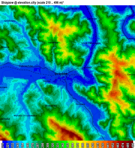 Zoom OUT 2x Strzyżów, Poland elevation map